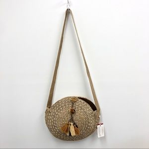 America & Beyond Tassel Circle Straw Crossbody Bag